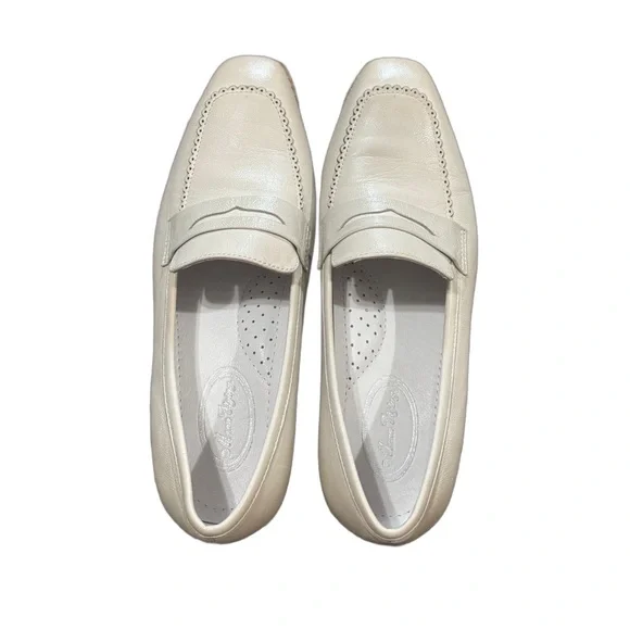 Mona Flying Ivory Leather Penny Loafers US 8 Italian Leather Quiet Luxury - Picture 5 of 9